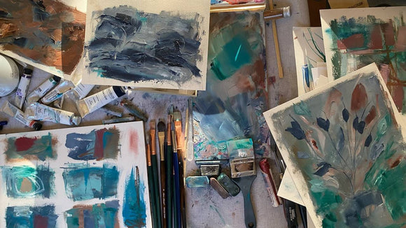 {VIDEO} STUDIO NOTES: mixed media abstract landscapes with #tracibautistaCOLOR SPRING PIGMENT BARS &amp; Williamsburg oils
