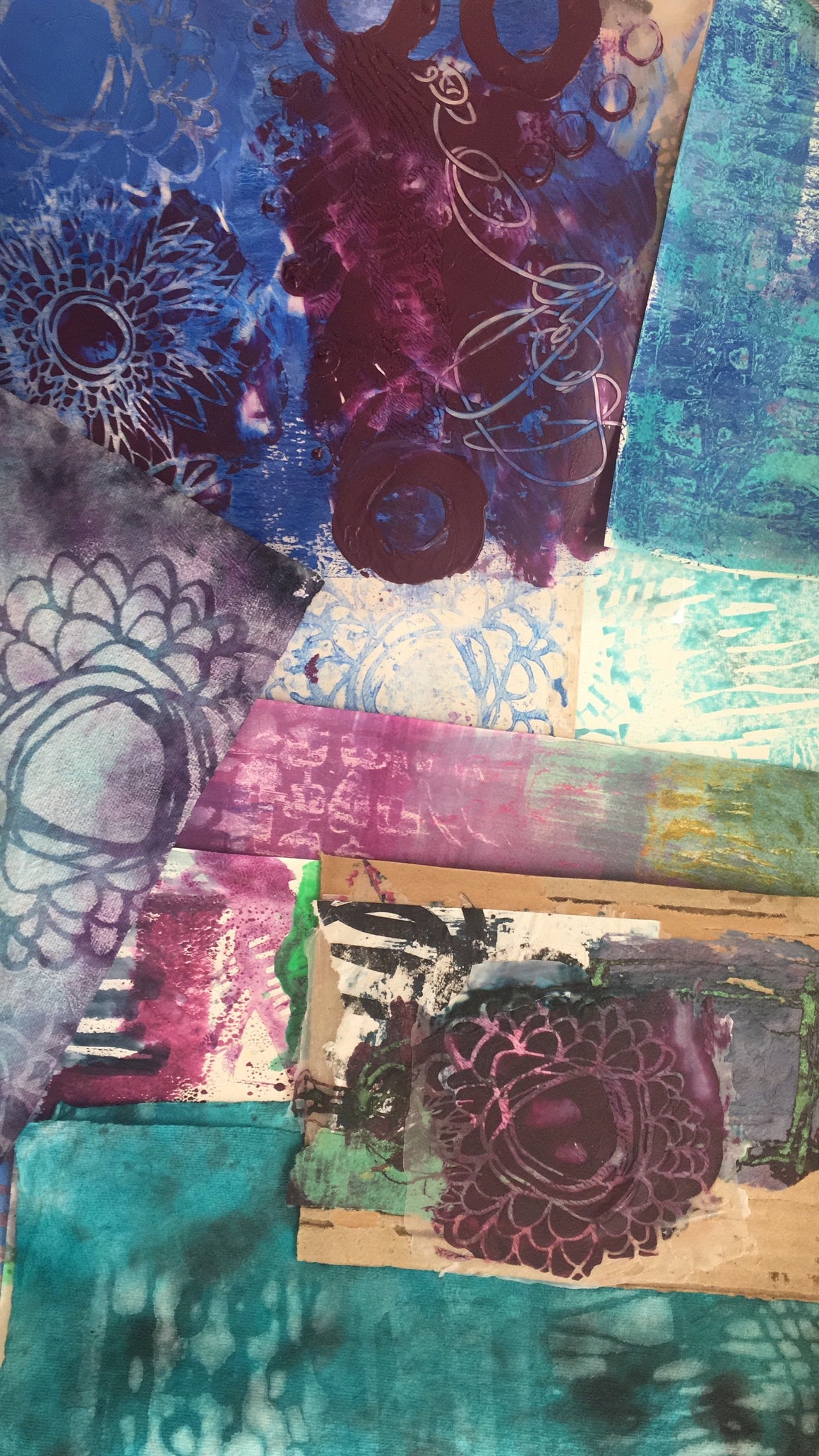 hand painted papers, acrylic skins and distressed collage from Traci Bautista's SOULFUL SCRIBBLES online workshop series